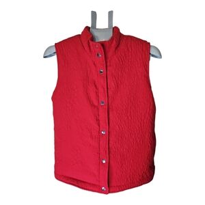 Weekends By Chico's Red Leopard Textured Insulated Vest Size 8 (1)